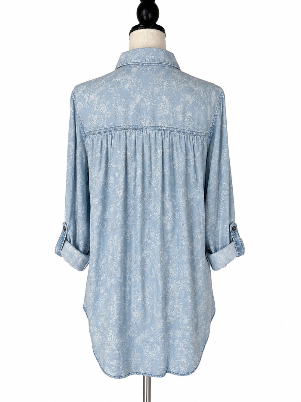 Caffe Marrakesh Chambray Tencel Floral Popover Top - Picture 2 of 5